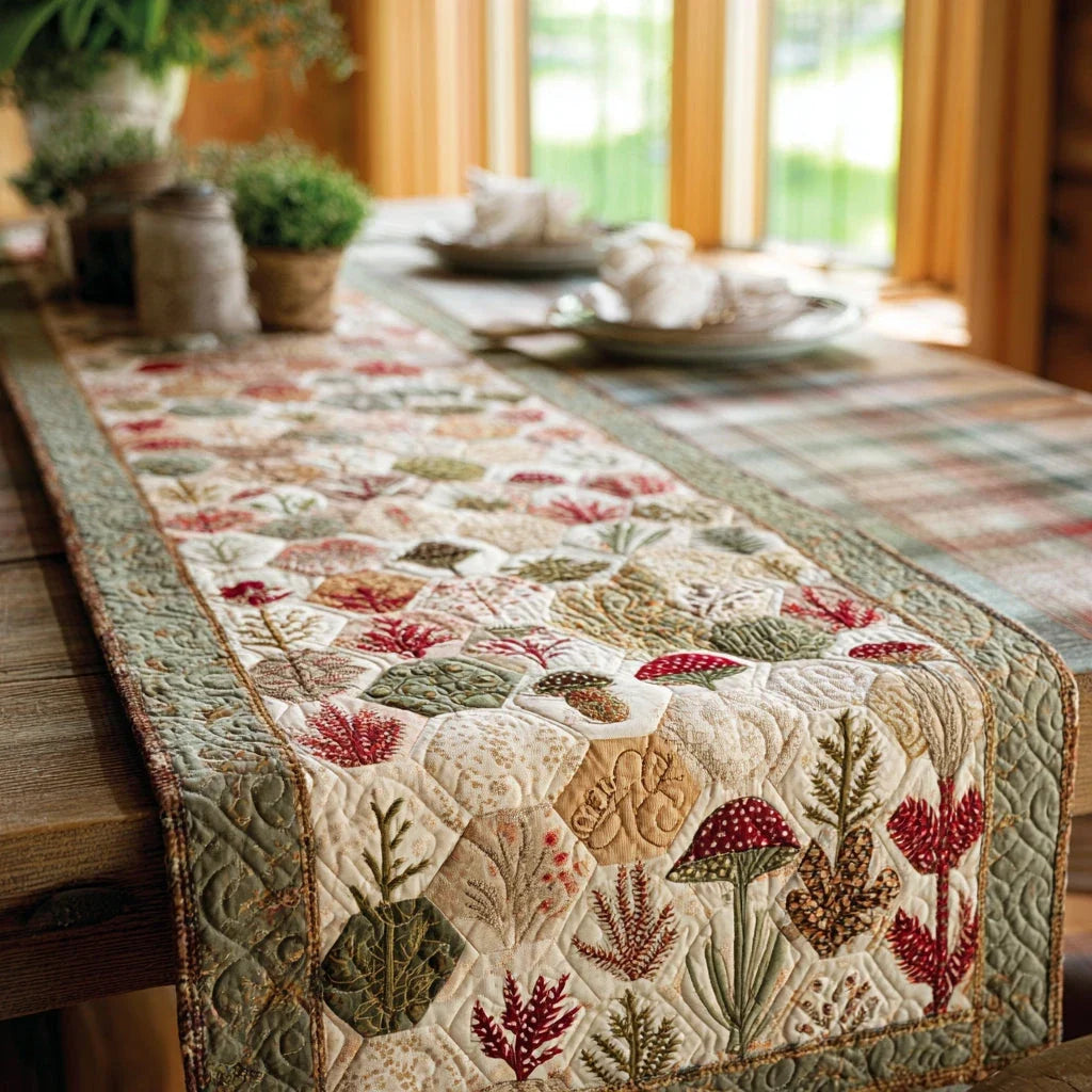 Mushroom Garden Quilted Table Runner