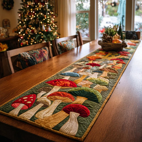 Mushroom Garden Quilted Table Runner