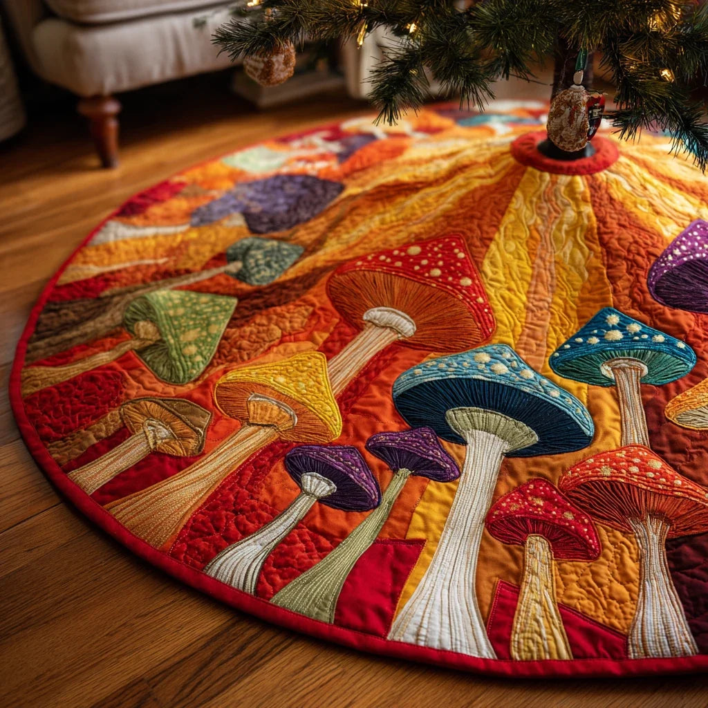 Mushroom Glow Christmas Quilted Tree Skirt