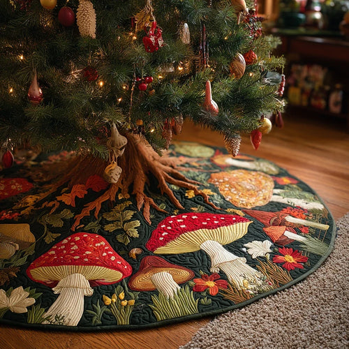 Mushroom Haven Christmas Quilted Tree Skirt