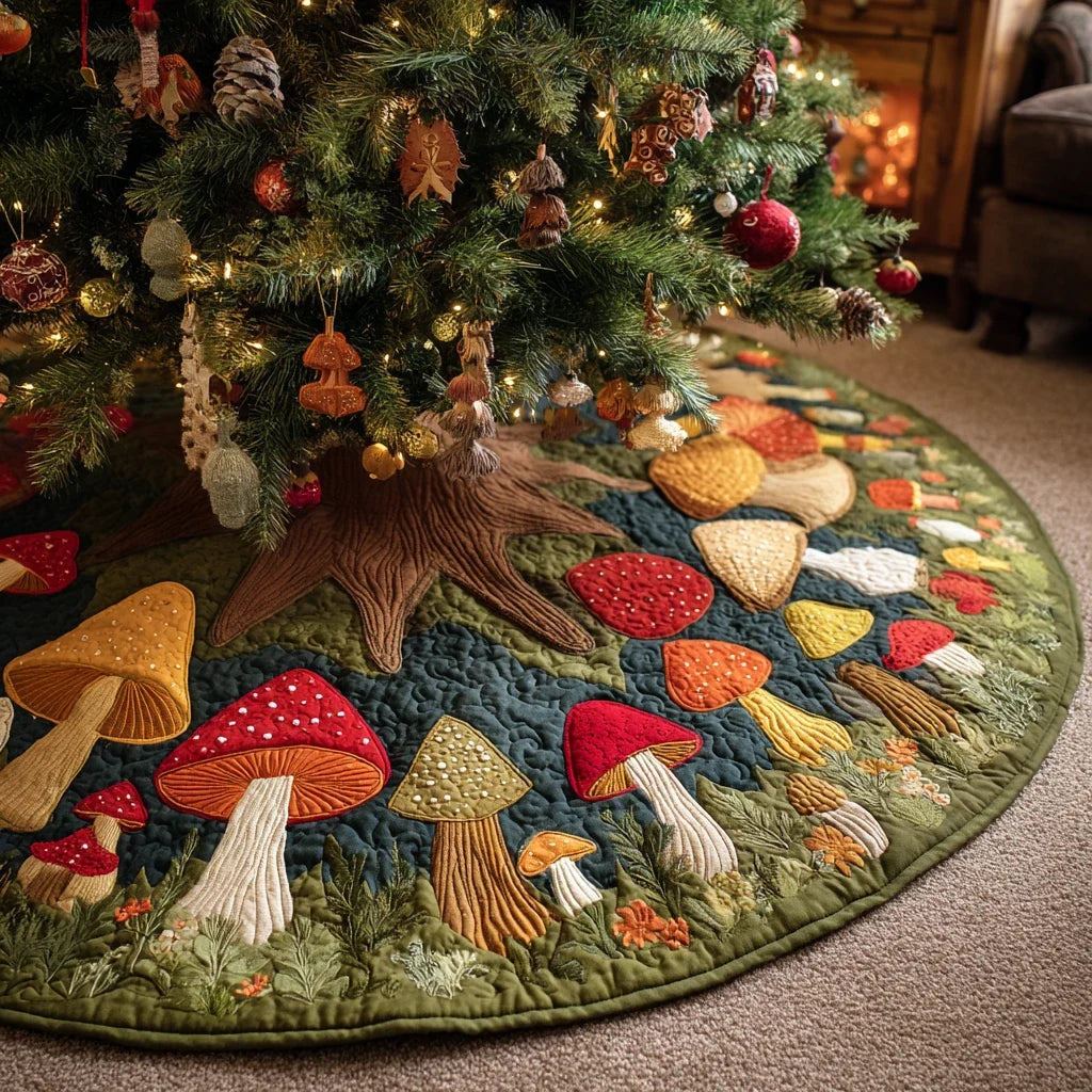 Mushroom Meadow Christmas Quilted Tree Skirt