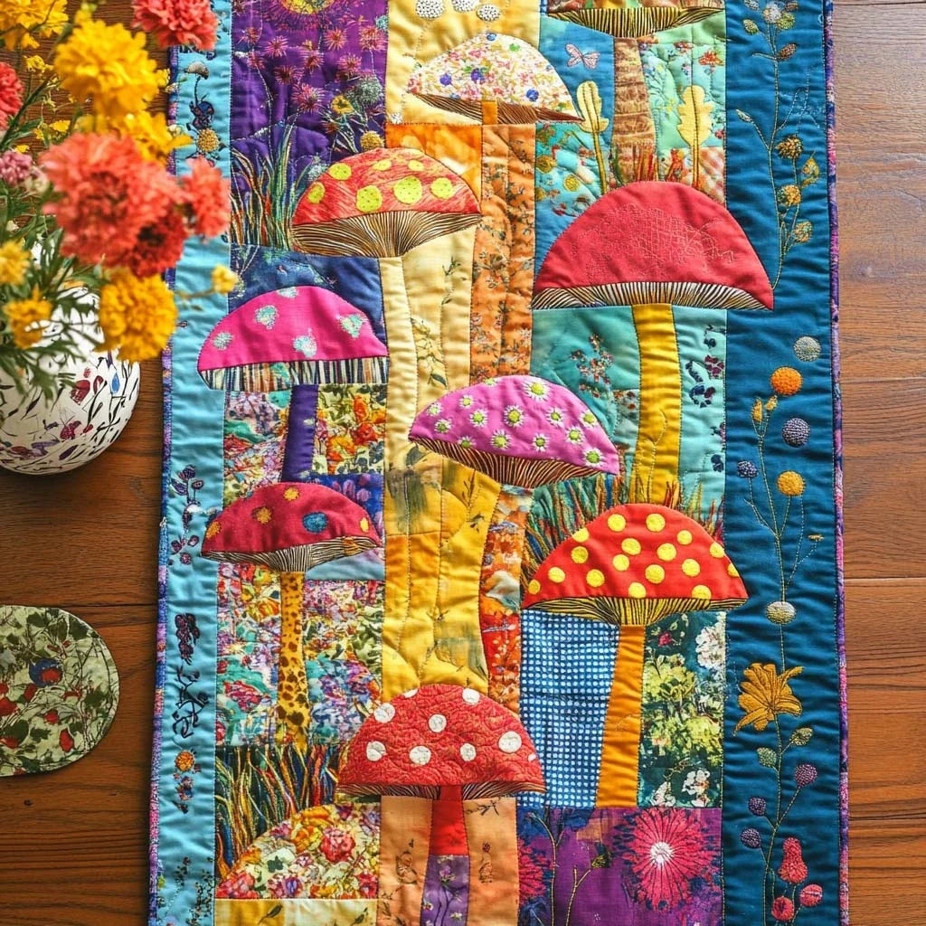 Mushroom Meadow Quilted Table Runner