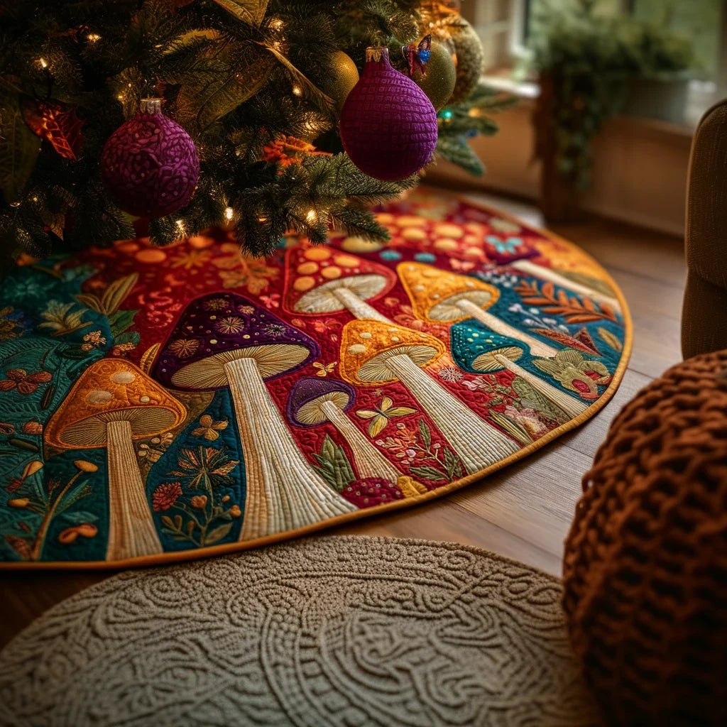 Mushroom Path Christmas Quilted Tree Skirt