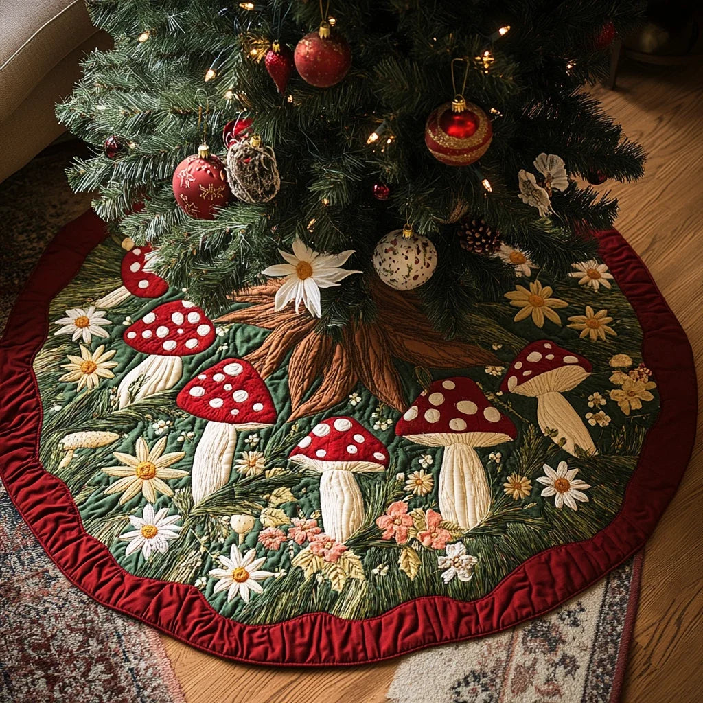 Mushroom Path Christmas Quilted Tree Skirt