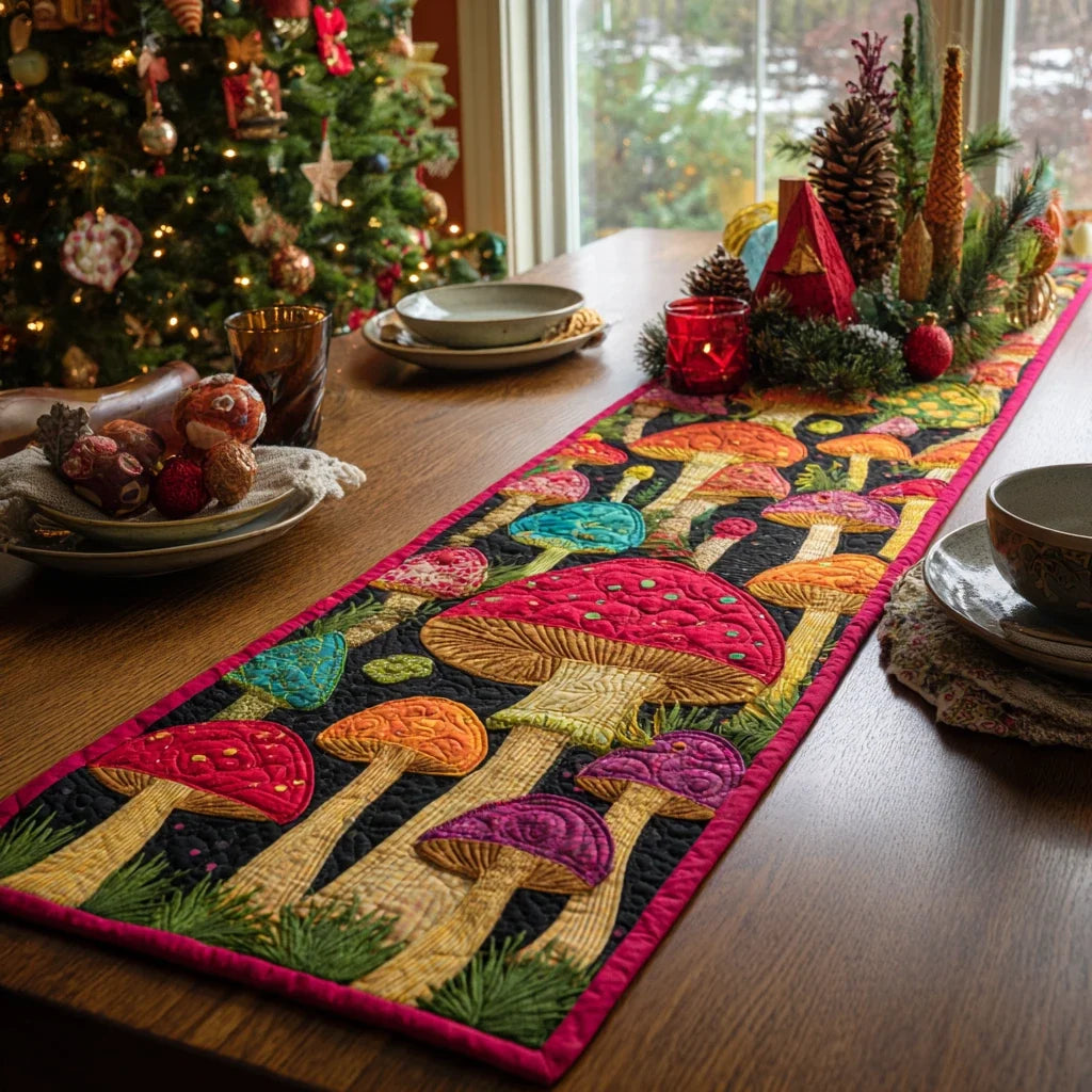Mushroom Rise Quilted Table Runner