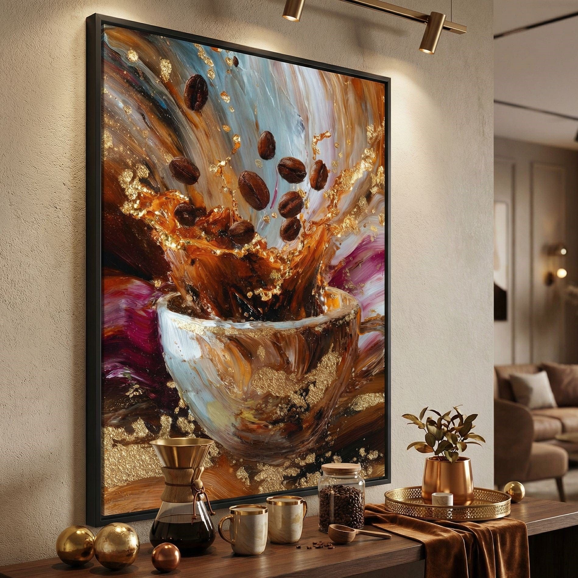 Golden Coffee Splash Reverie Canvas Wall Art