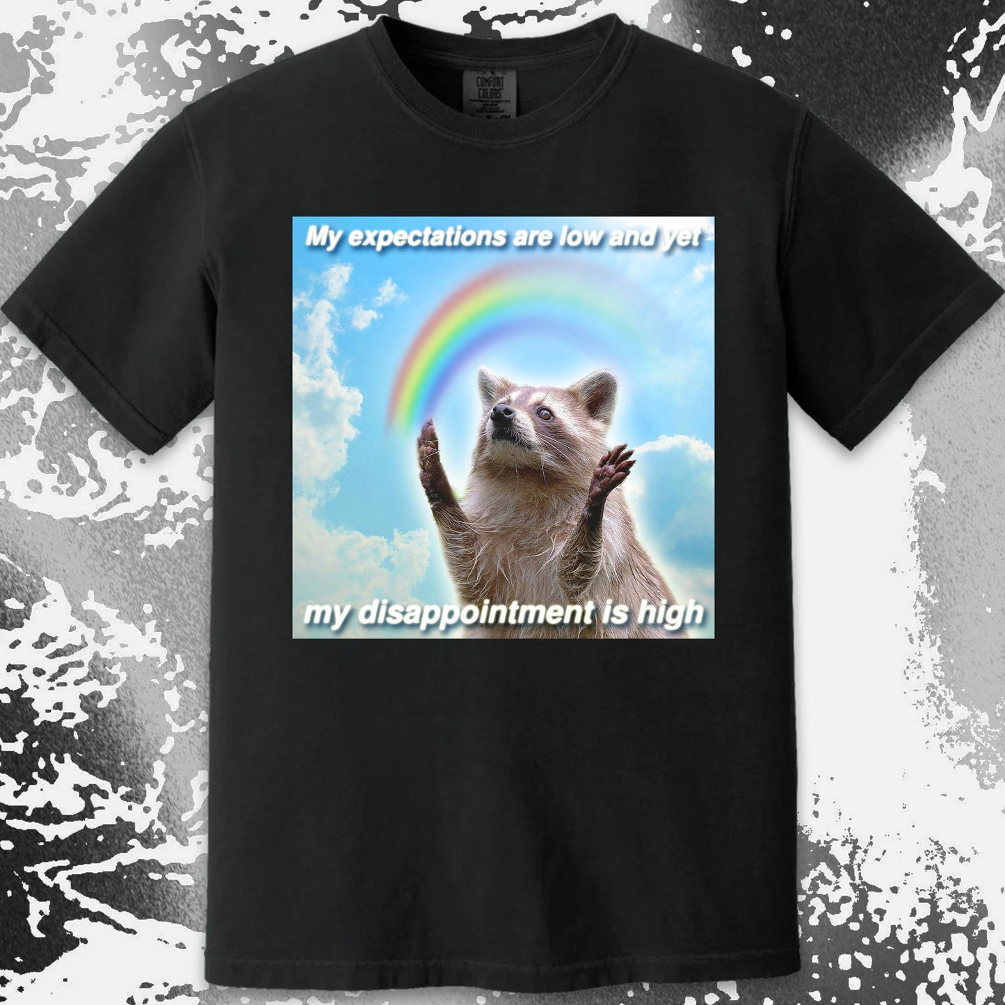 Low Expectations High Disappointment Raccoon T-Shirt, funny meme tee gift (view 14)