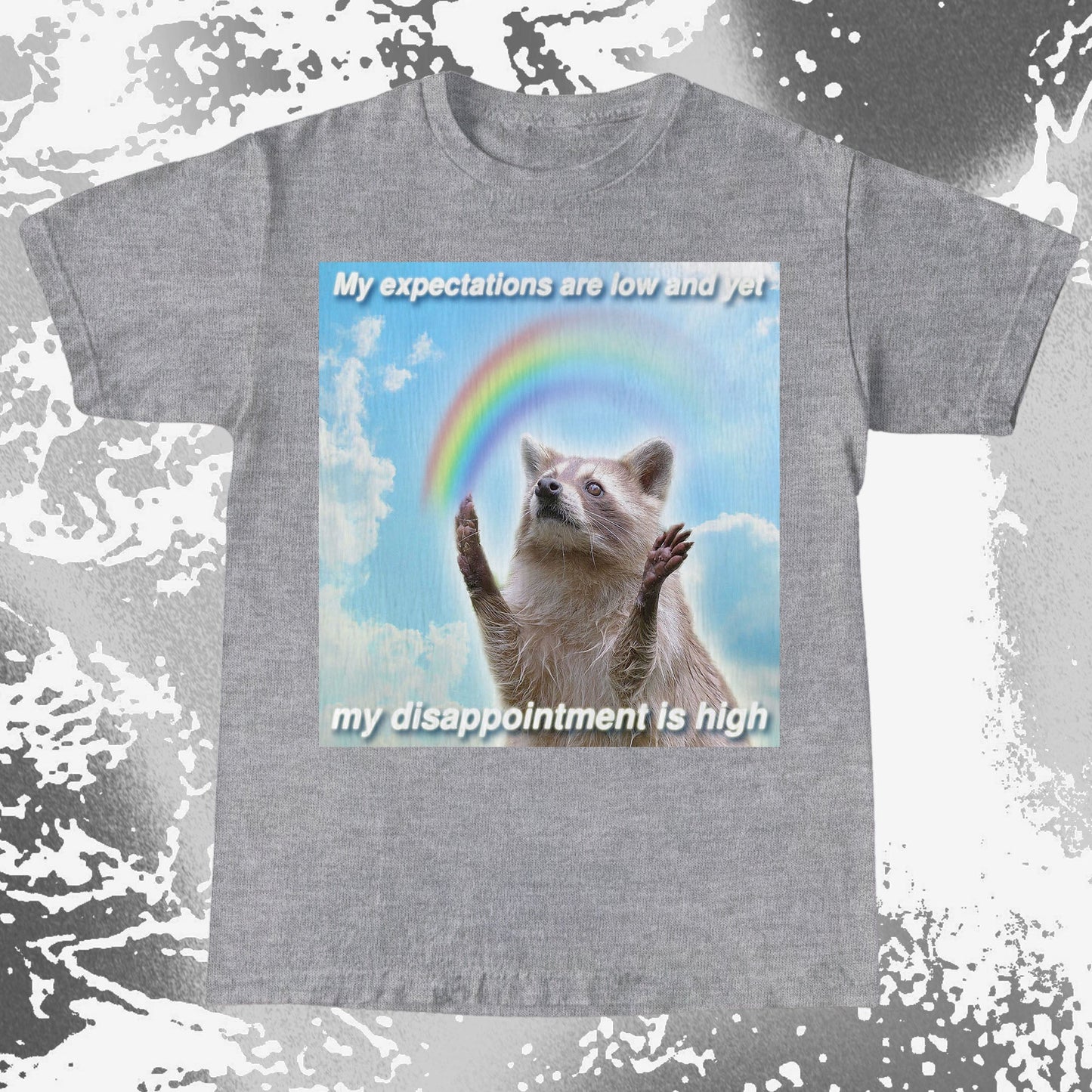 Low Expectations High Disappointment Raccoon T-Shirt, funny meme tee gift (view 3)