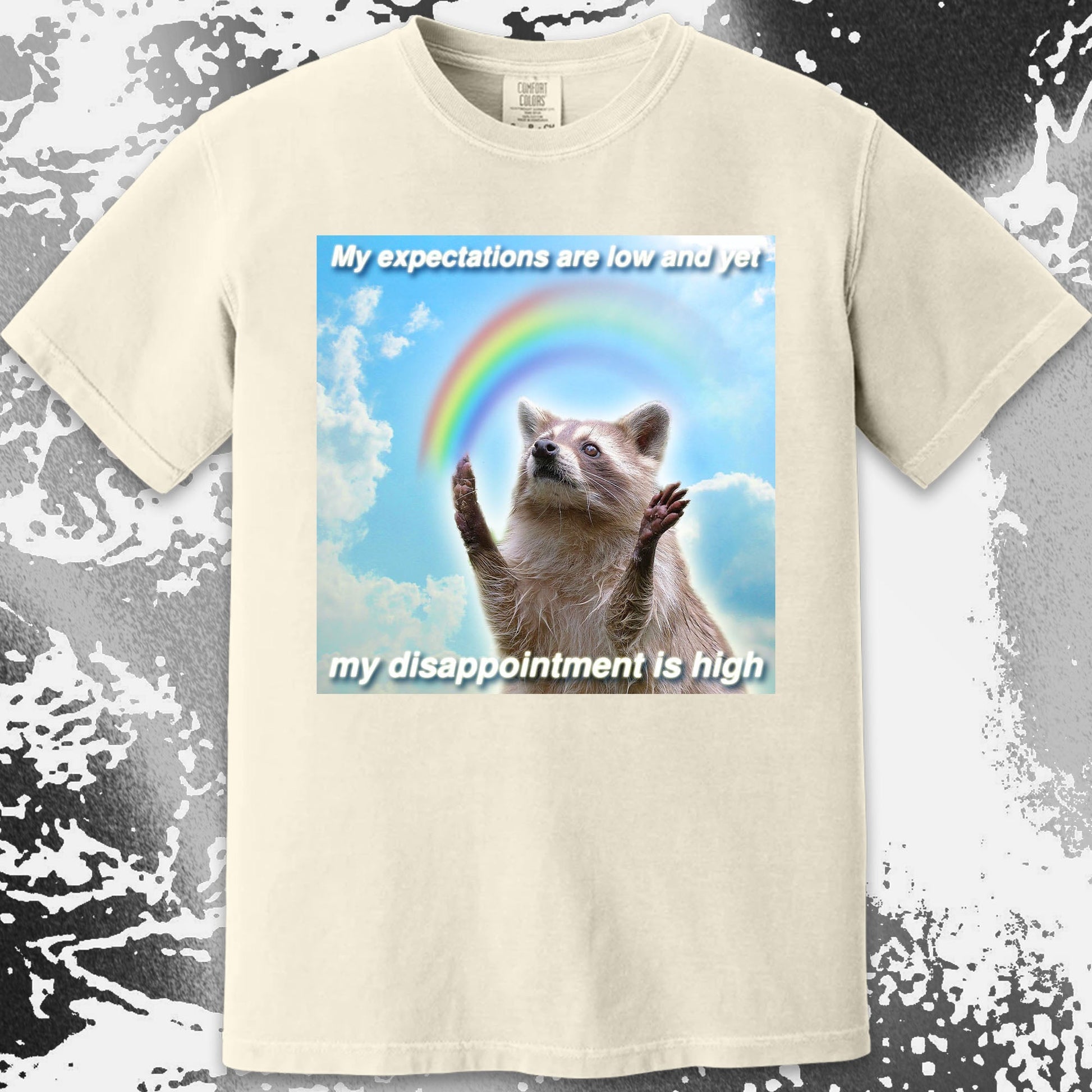 Low Expectations High Disappointment Raccoon T-Shirt, funny meme tee gift (view 5)