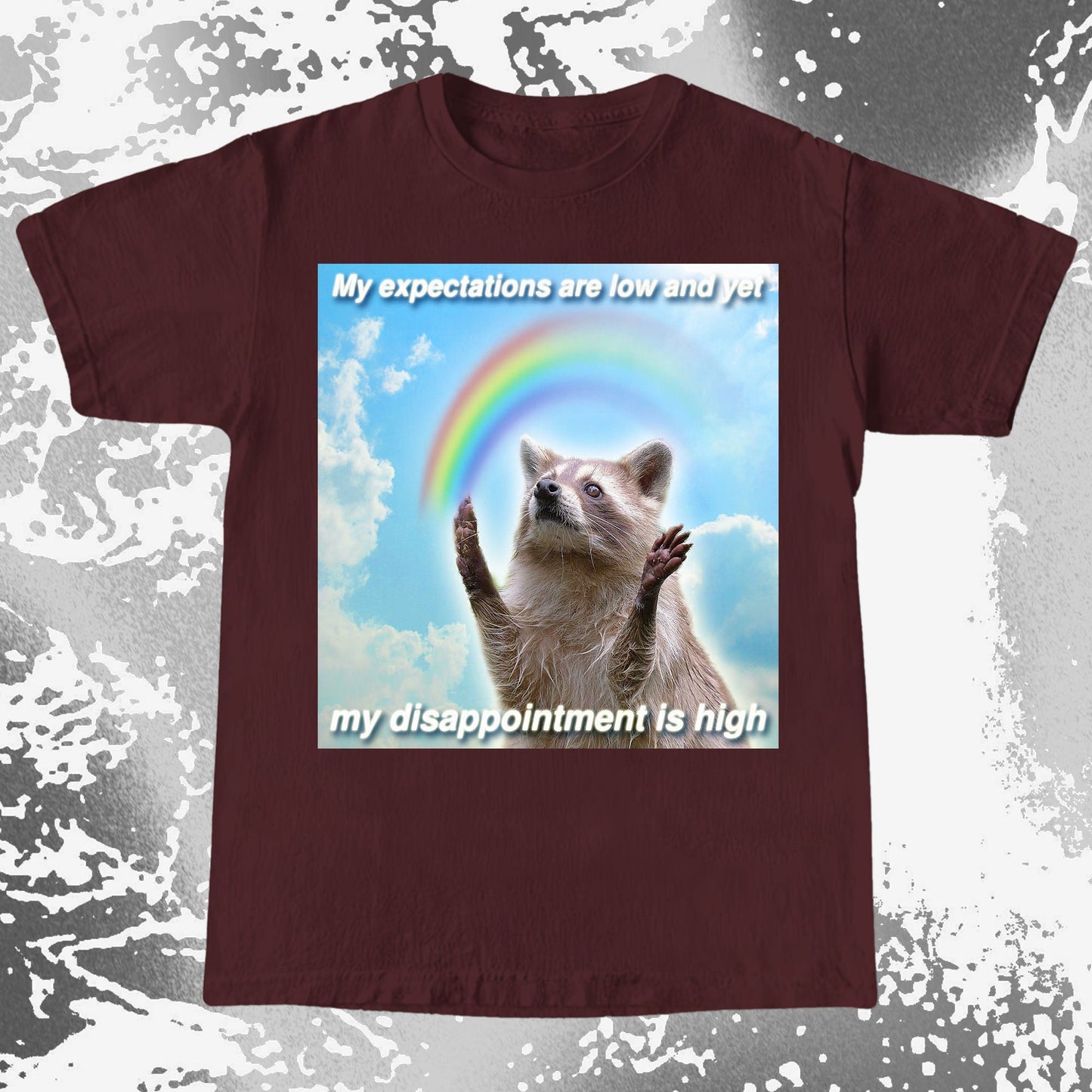 Low Expectations High Disappointment Raccoon T-Shirt, funny meme tee gift (view 7)