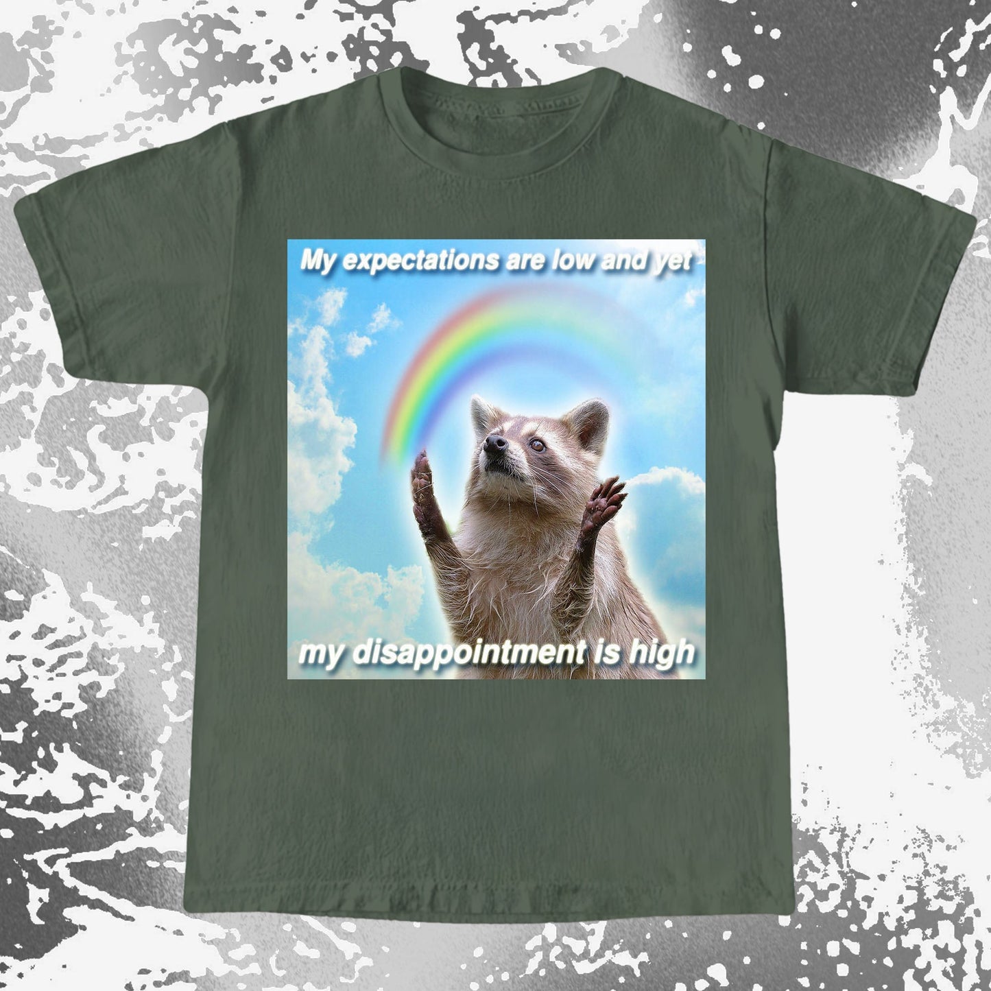 Low Expectations High Disappointment Raccoon T-Shirt, funny meme tee gift (view 8)