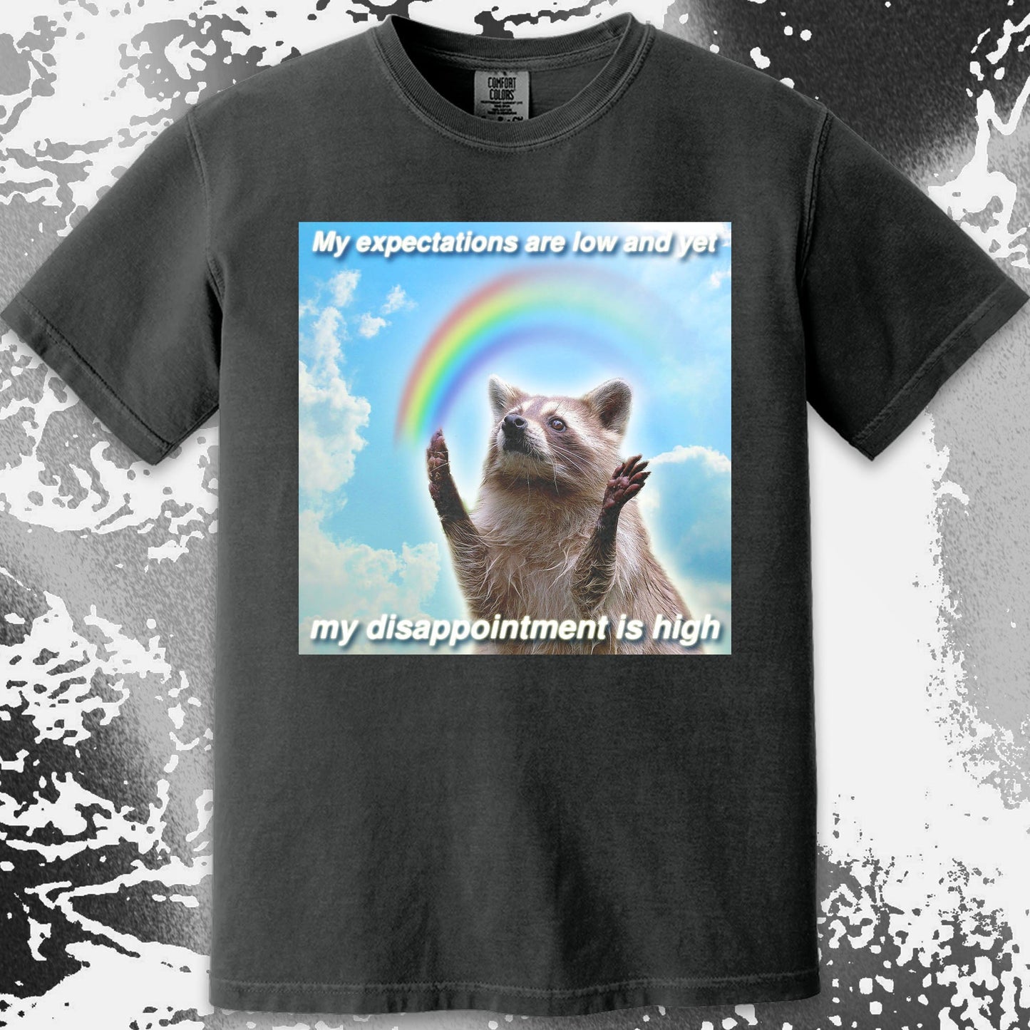 Low Expectations High Disappointment Raccoon T-Shirt, funny meme tee gift (view 10)