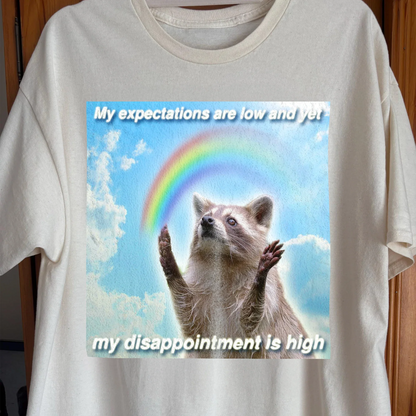 Low Expectations High Disappointment Raccoon T-Shirt, funny meme tee gift (view 2)