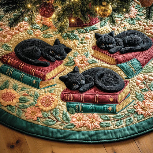 Mystic Book Cat Christmas Quilted Tree Skirt