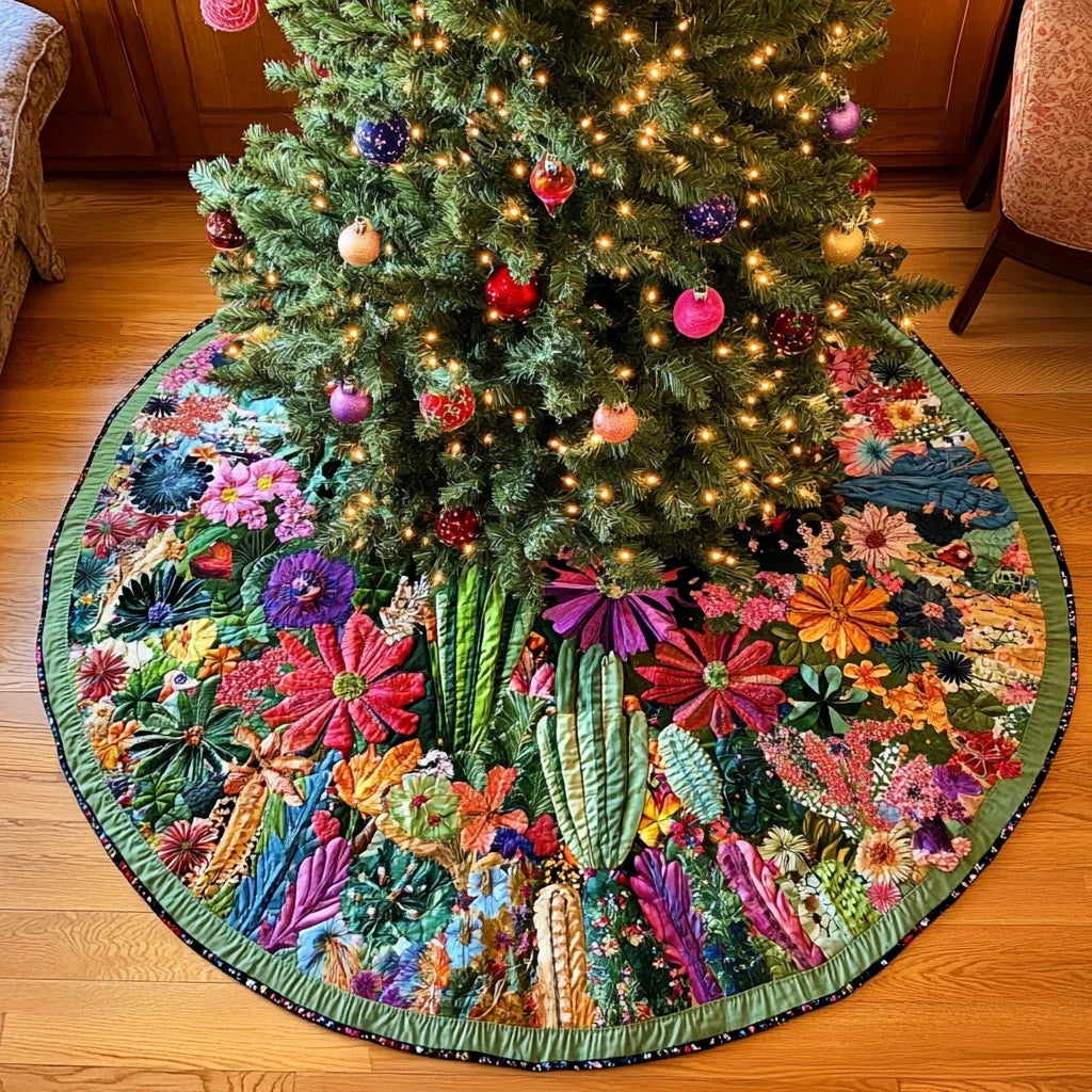 Mystic Cactus Christmas Quilted Tree Skirt