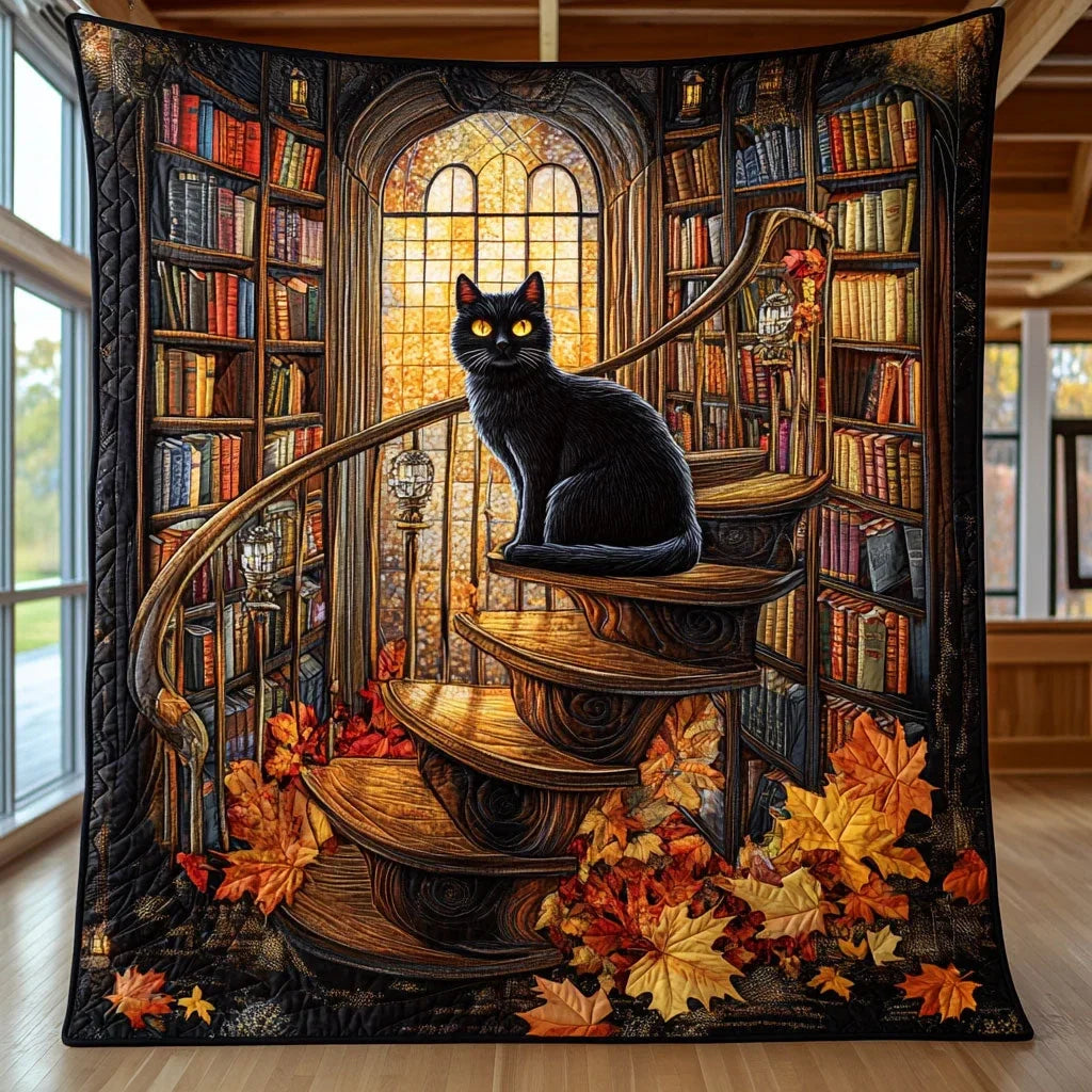 Mystic Cat Library Quilt Blanket