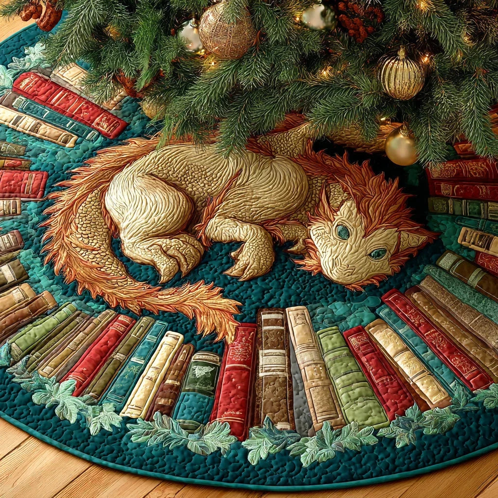 Mystic Dragon Lore Christmas Quilted Tree Skirt