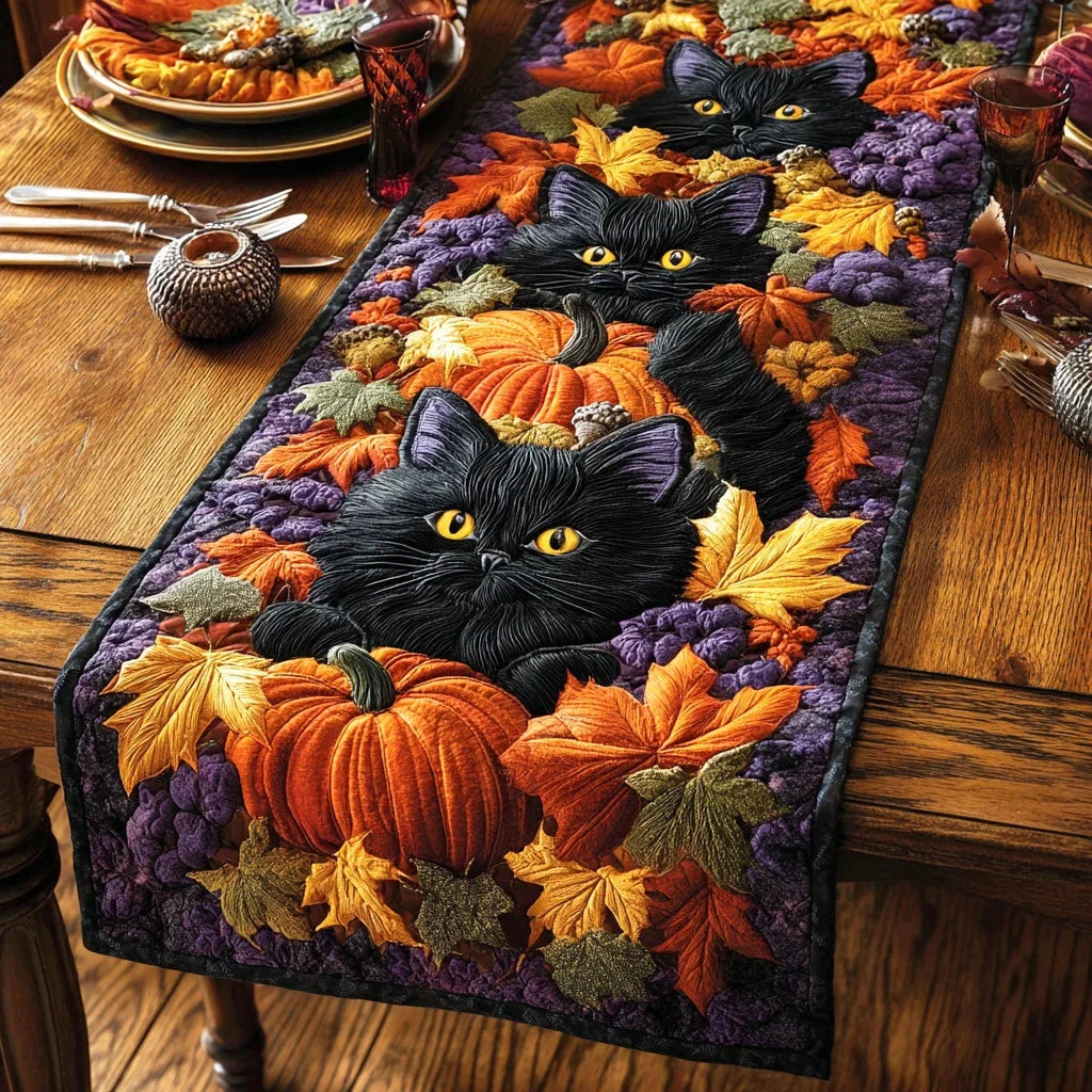 Mystic Moon Meow Quilted Table Runner