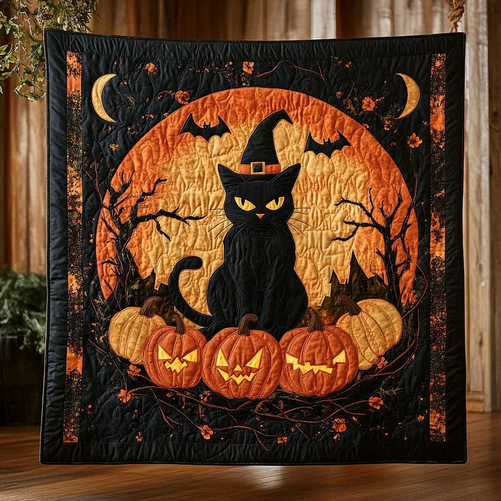 Mystic Night Cat Quilt Blanket