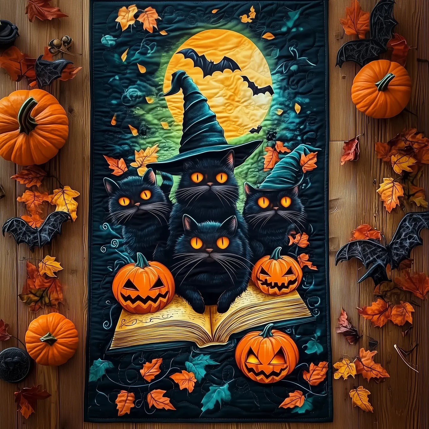 Mystical Cats Quilted Table Runner