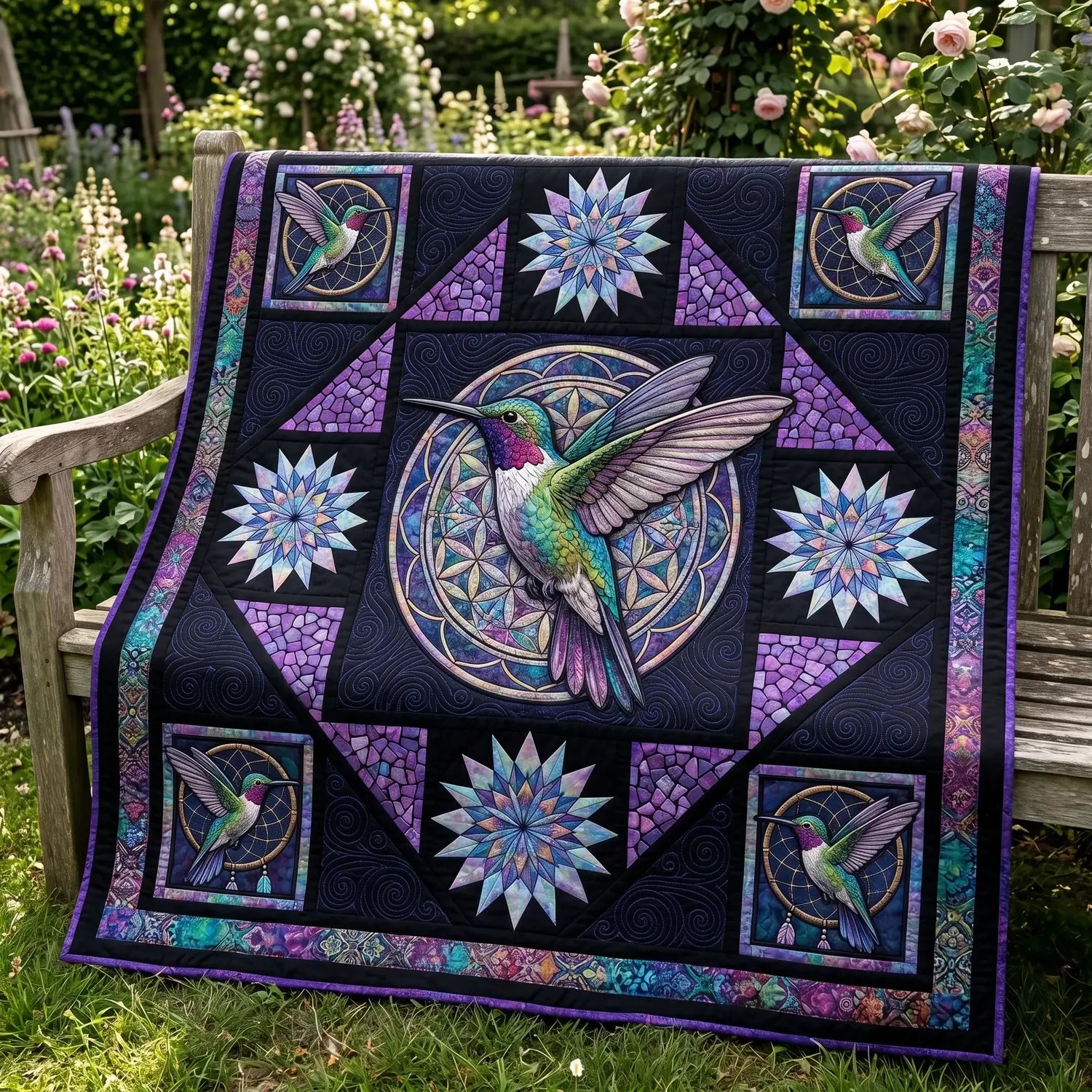 Mystical Hummingbird Quilt Blanket