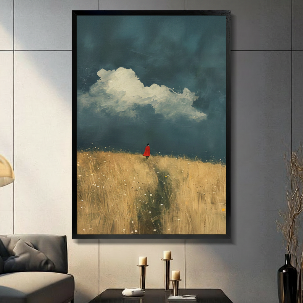 Solitary Figure Golden Field Canvas Art Wall Art