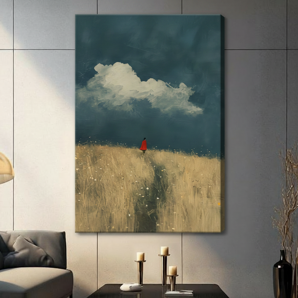 Solitary Figure Golden Field Canvas Art Wall Art