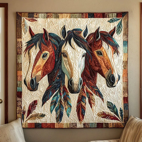 Native American Horses Quilt Blanket
