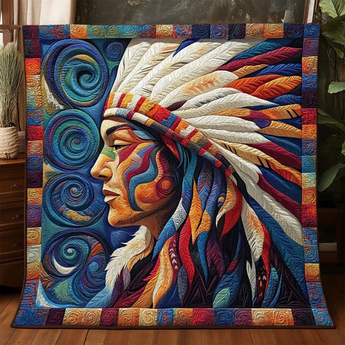Native American Portrait Quilt Blanket
