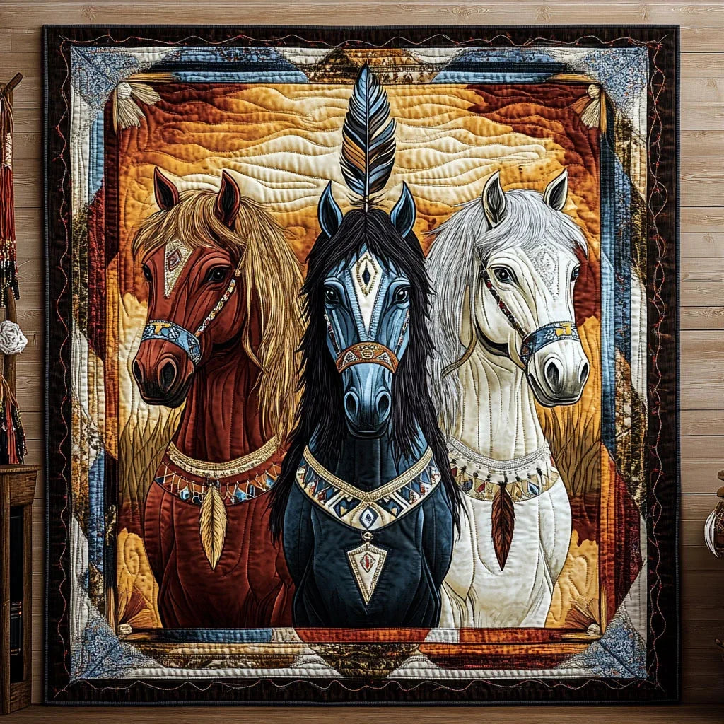 Native Horses Quilt Blanket