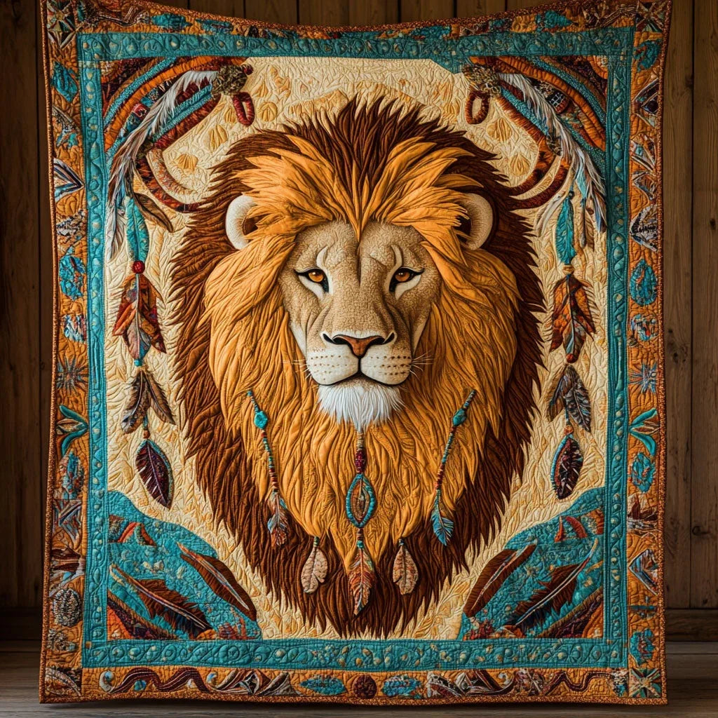 Native Lion Quilt Blanket