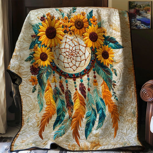Native Sunflower Dreamcatcher Quilt Blanket