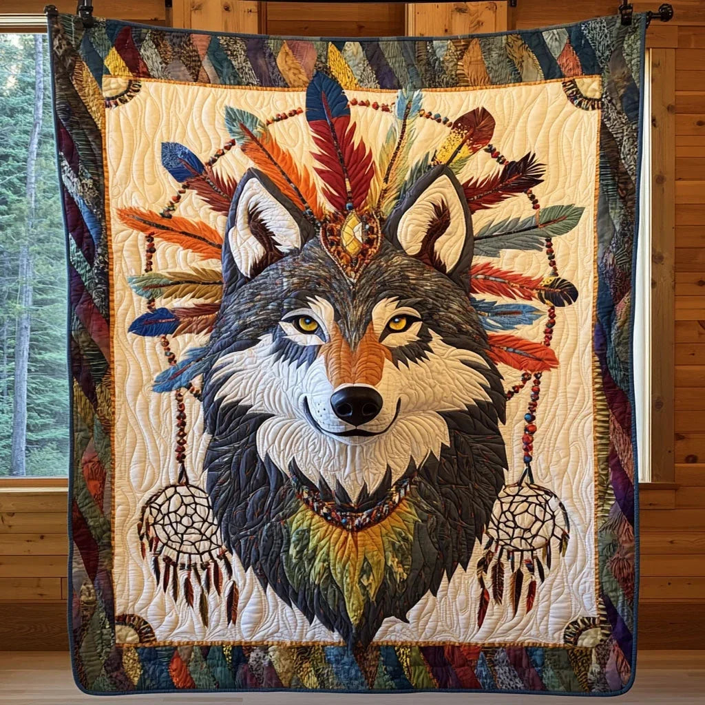 Native Wolf Quilt Blanket