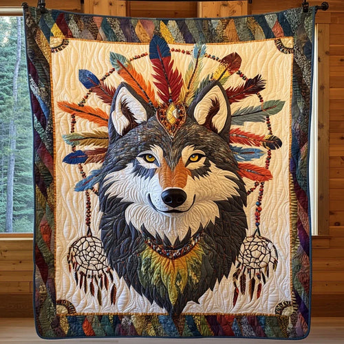 Native Wolf Quilt Blanket