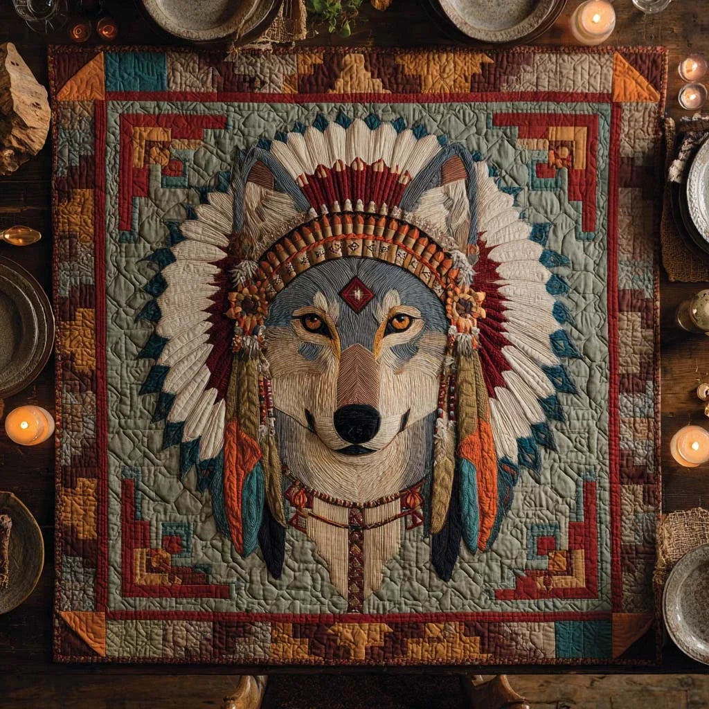 Native Wolf Guardian Quilted Table Topper