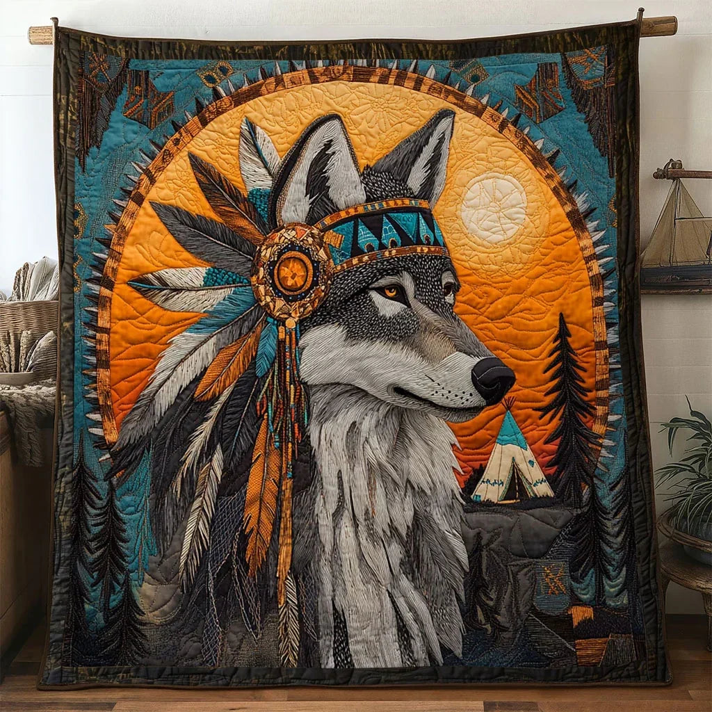 Native Wolf Quilt Blanket