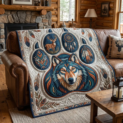 Native Wolf Quilt Blanket