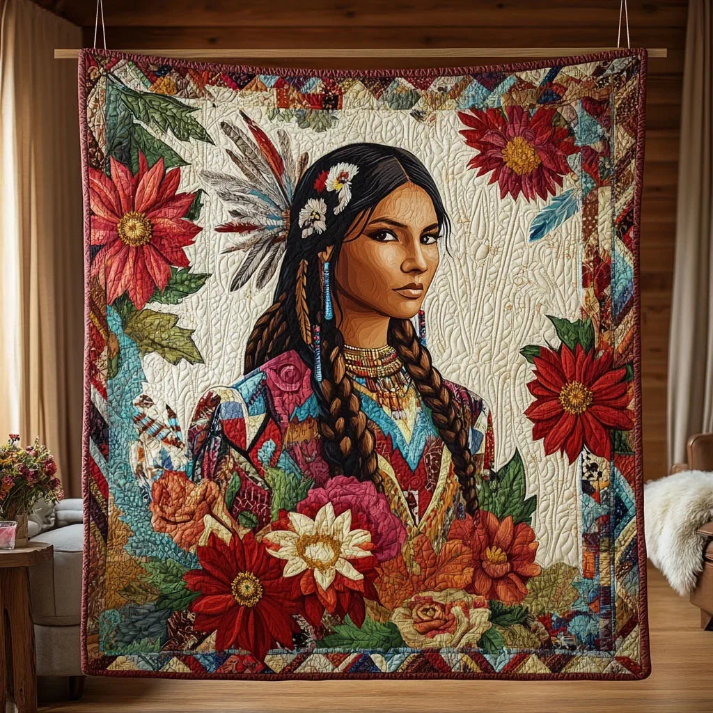 Native Woman Quilt Blanket