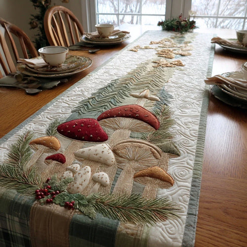 Nature Mushrooms Quilted Table Runner