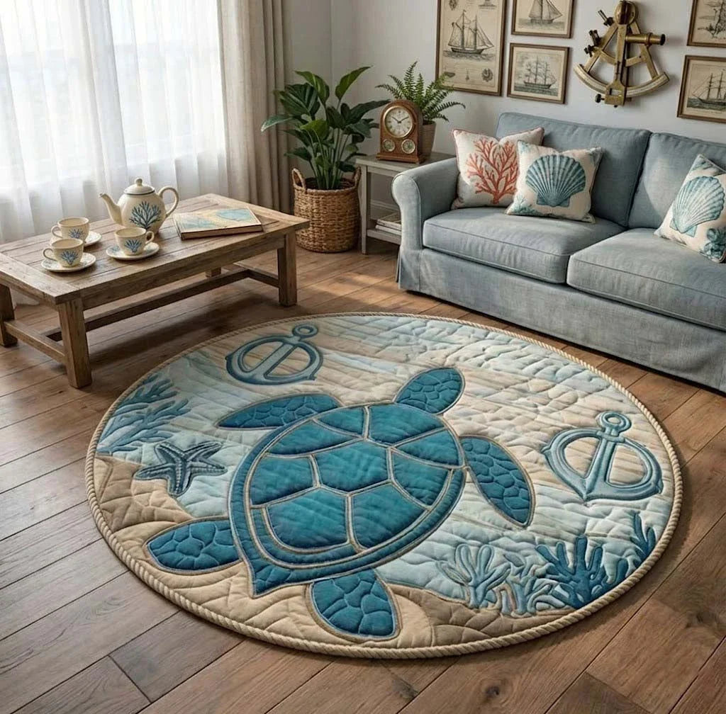 Nature Shore Turtle Quilted Round Mat
