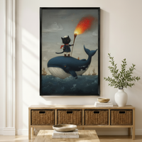 Sailor Cat Whale Adventure Canvas Wall Art