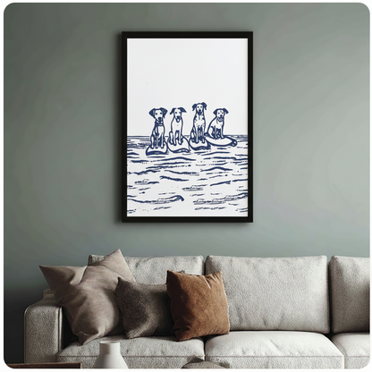 Surfing Dogs Nautical Canvas Wall Art Print