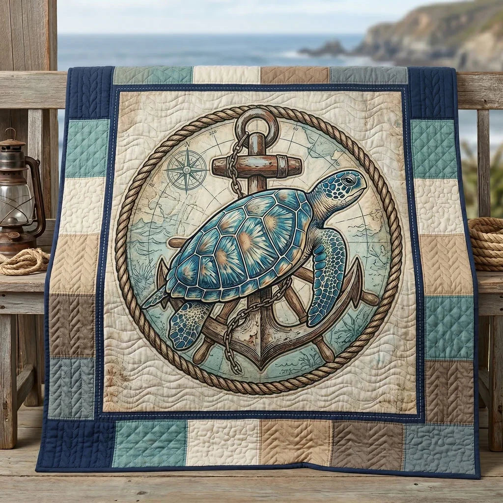 Nautical Turtle Compass Quilt Blanket