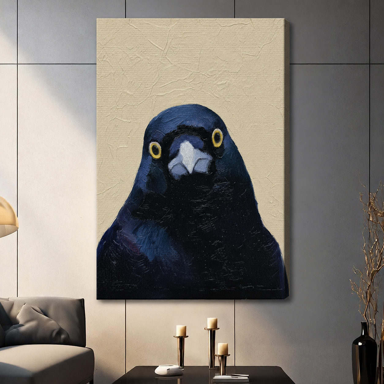 Minimalist Dark Pigeon Portrait Oil Canvas Art