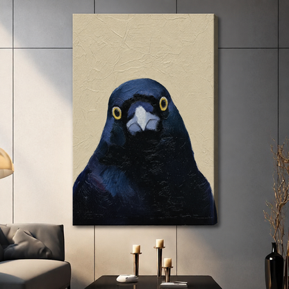 Minimalist Dark Pigeon Portrait Oil Canvas Art