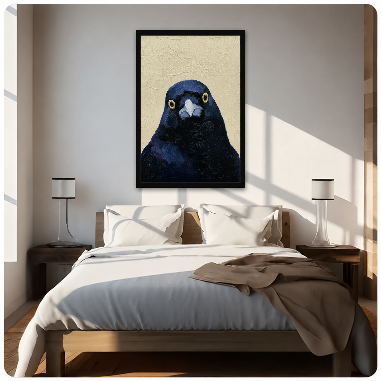 Minimalist Dark Pigeon Portrait Oil Canvas Art