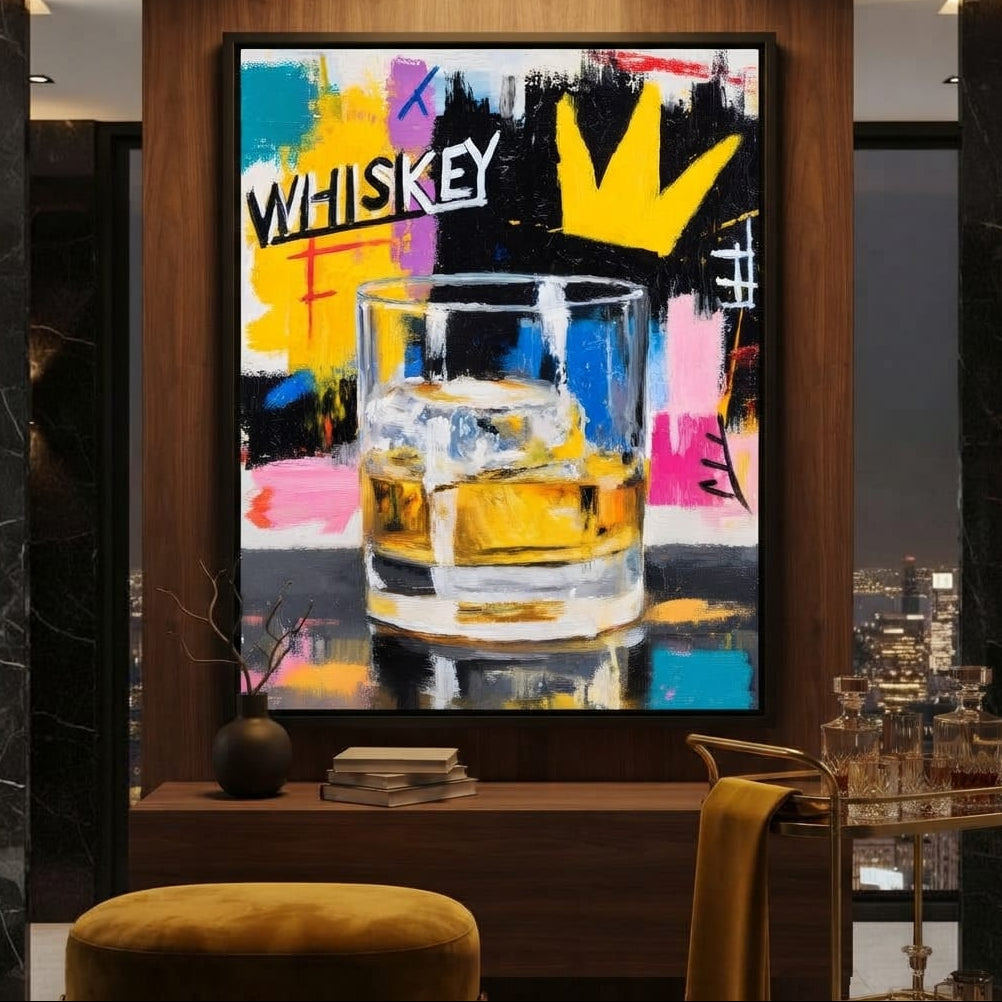 Neon Whiskey Crown Toast Canvas Wall Art