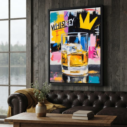 Neon Whiskey Crown Toast Canvas Wall Art