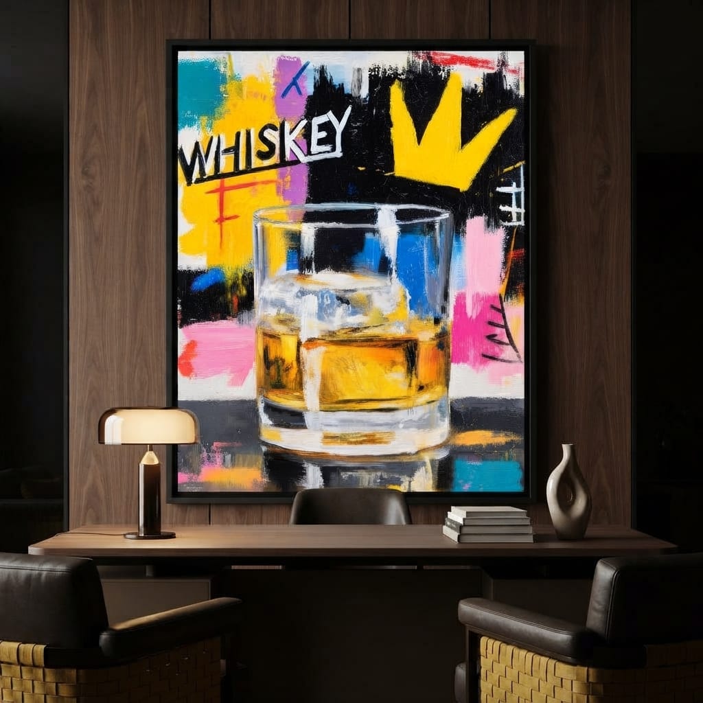 Neon Whiskey Crown Toast Canvas Wall Art