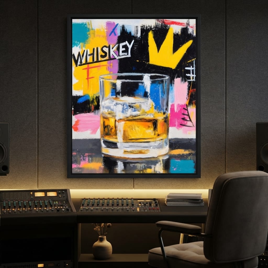 Neon Whiskey Crown Toast Canvas Wall Art